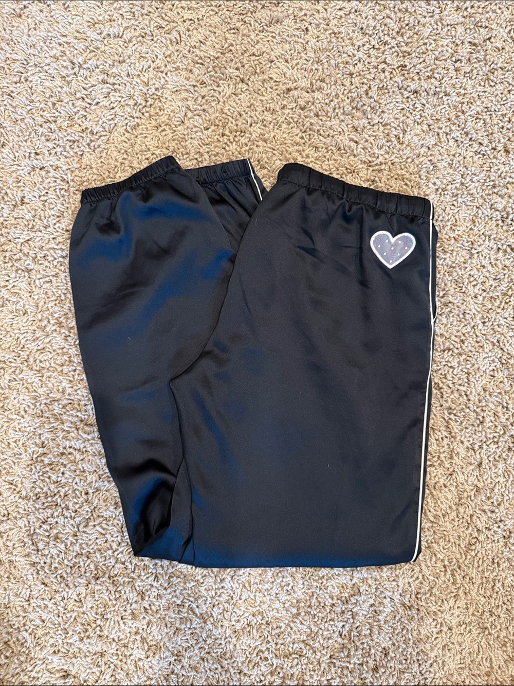 Victoria's Secret Black Lounge Track Pants with Heart Patch